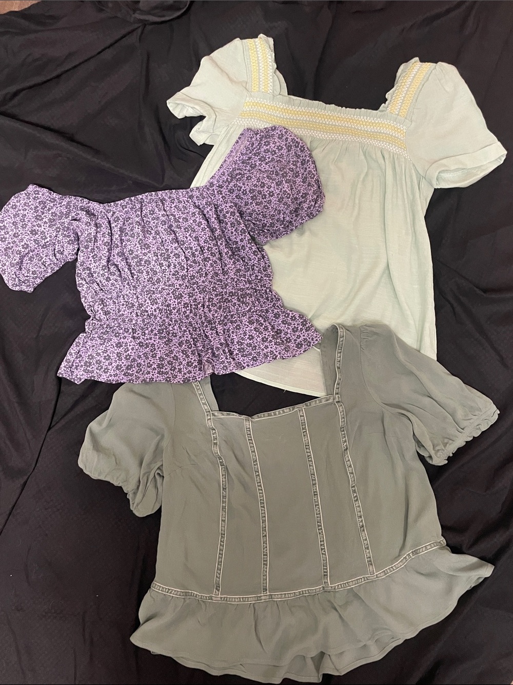 SO Lavender Floral Peasant Top, MINE Mint Square-Neck, SO Green Peplum Blouse